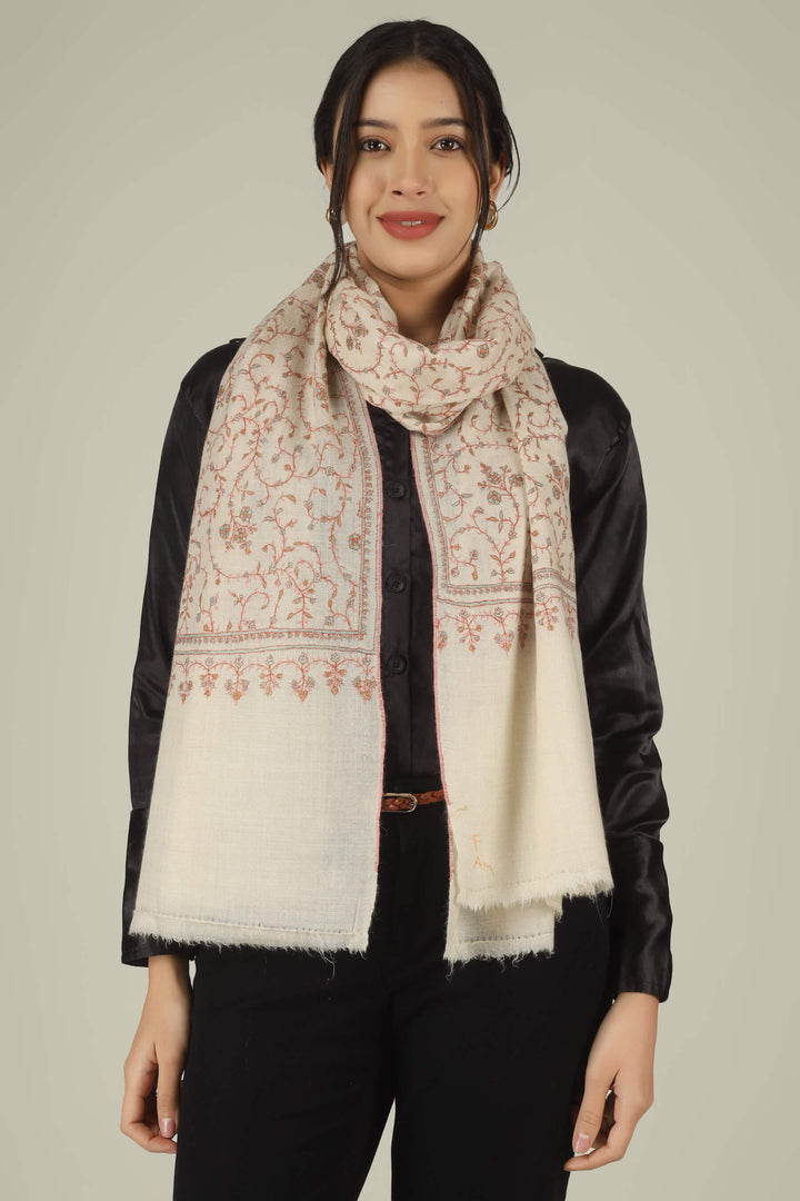 Pashmina Off-White Qudsia Jaldaar Sozni Stole
    
      | pashmina shawls online | authentic Kashmiri pashmina shawl online | pure pashmina shawl online | original GI certified pashmina shawl online | luxury men's pashmina shawl online from Kashmir | where to buy online pure pashmina in India
    
    | GI Tag Certified - Government-verified authentic Kashmiri Pashmina
    | G20 Official Partner - Selected by India for G20 Summit gifting
    | Handicraft Registered - Official recognition of traditional craftsmanship
    | Certificate of Authenticity - Every purchase includes GI certification