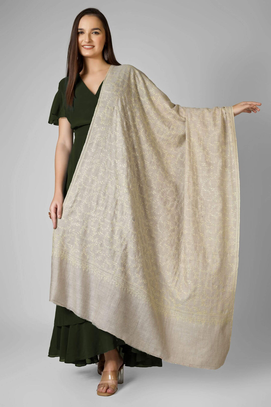 Natural Mahira Jaldaar GI Pashmina Shawl