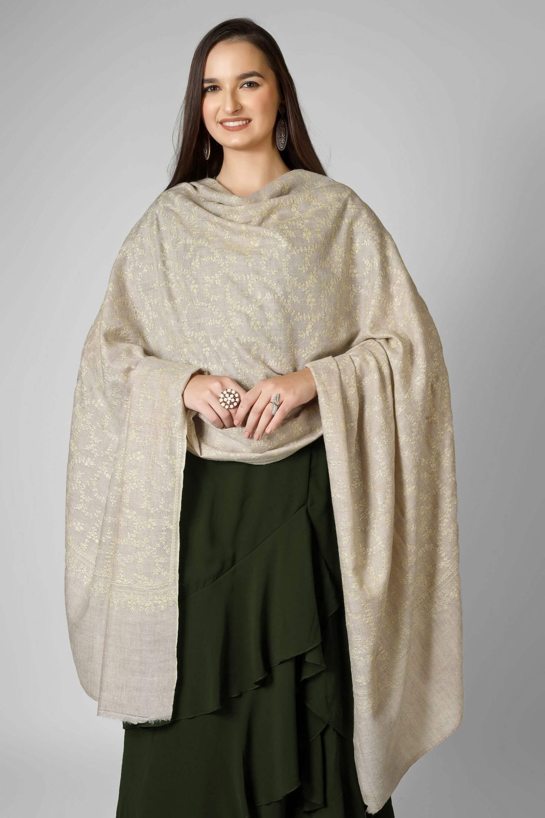 Natural Mahira Jaldaar GI Pashmina Shawl