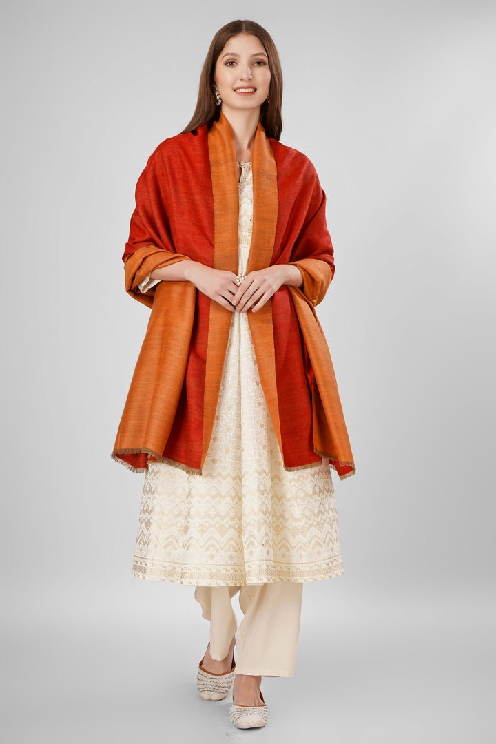 "Pashmina Reversible Shawl | Red & Orange Handwoven Kashmiri Pashmina by Kepra | Luxurious GI-Certified Wrap for Elegance and Warmth"