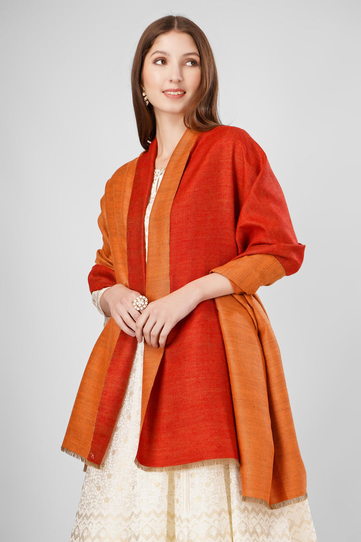 "Pashmina Reversible Shawl | Red & Orange Handwoven Kashmiri Pashmina by Kepra | Luxurious GI-Certified Wrap for Elegance and Warmth"