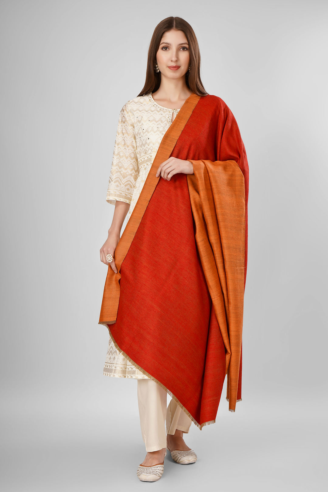 "Pashmina Reversible Shawl | Red & Orange Handwoven Kashmiri Pashmina by Kepra | Luxurious GI-Certified Wrap for Elegance and Warmth"