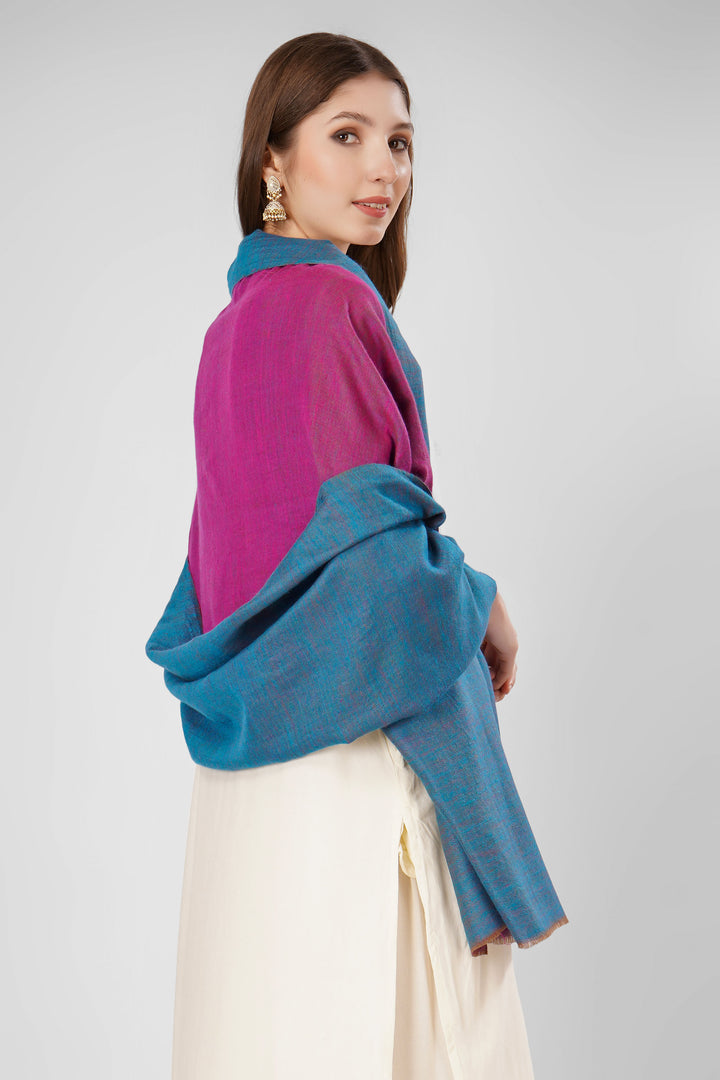 "Pashmina Reversible Shawl | Purple & Teal Handwoven Kashmiri Pashmina by Kepra | Luxurious GI-Certified Wrap for Timeless Elegance"