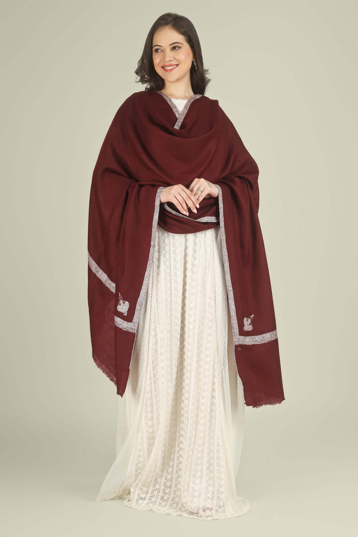 This Wine GI Kashmiri Pure Pashmina Muntaha Hashidaar Shawl drapes in a deep wine base finished with pastel Muntaha hashidaar borders and a single paisley corner motif, creating a rich yet soft look that works beautifully for winter evenings and celebrations.
    
      | pashmina shawls online | authentic Kashmiri pashmina shawl online | pure pashmina shawl online | original GI certified pashmina shawl online | luxury men's pashmina shawl online from Kashmir | where to buy online pure pashmina in India
    
    | GI Tag Certified - Government-verified authentic Kashmiri Pashmina
    | G20 Official Partner - Selected by India for G20 Summit gifting
    | Handicraft Registered - Official recognition of traditional craftsmanship
    | Certificate of Authenticity - Every purchase includes GI certification