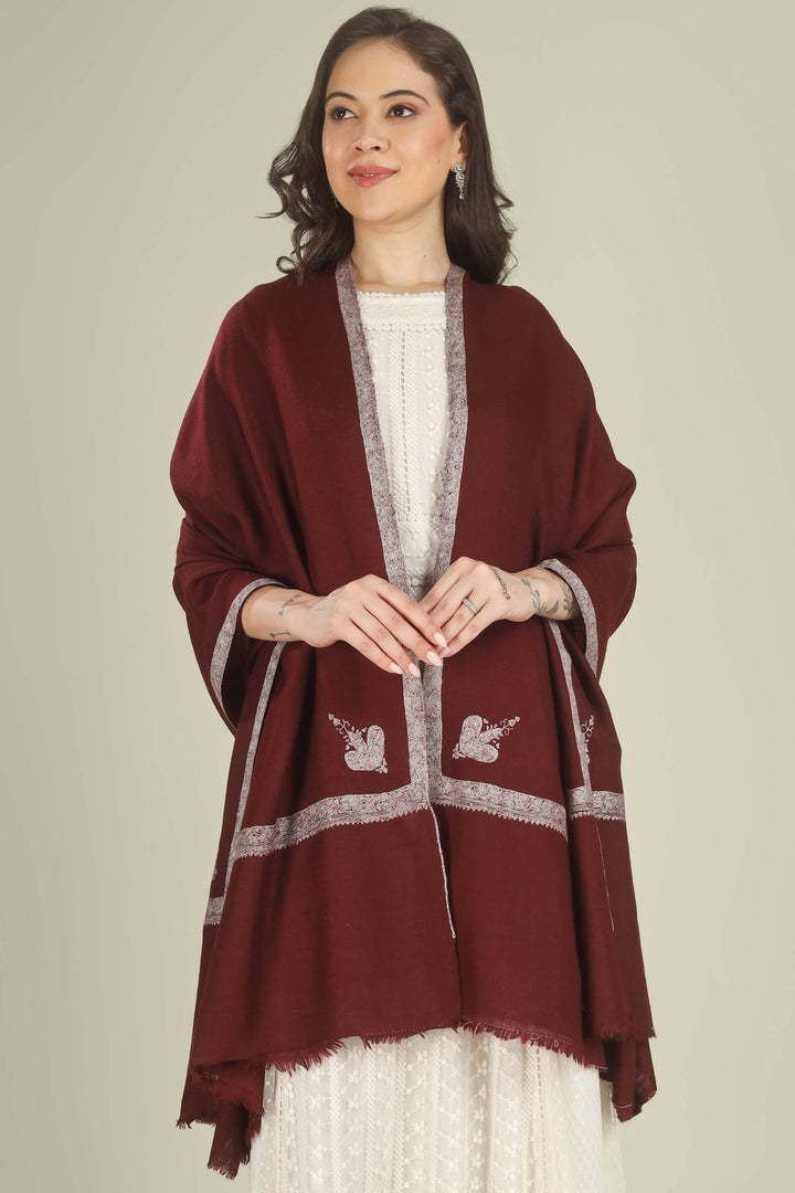 This Wine GI Kashmiri Pure Pashmina Muntaha Hashidaar Shawl drapes in a deep wine base finished with pastel Muntaha hashidaar borders and a single paisley corner motif, creating a rich yet soft look that works beautifully for winter evenings and celebrations.
    
      | pashmina shawls online | authentic Kashmiri pashmina shawl online | pure pashmina shawl online | original GI certified pashmina shawl online | luxury men's pashmina shawl online from Kashmir | where to buy online pure pashmina in India
    
    | GI Tag Certified - Government-verified authentic Kashmiri Pashmina
    | G20 Official Partner - Selected by India for G20 Summit gifting
    | Handicraft Registered - Official recognition of traditional craftsmanship
    | Certificate of Authenticity - Every purchase includes GI certification