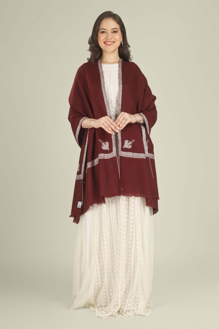This Wine GI Kashmiri Pure Pashmina Muntaha Hashidaar Shawl drapes in a deep wine base finished with pastel Muntaha hashidaar borders and a single paisley corner motif, creating a rich yet soft look that works beautifully for winter evenings and celebrations.
    
      | pashmina shawls online | authentic Kashmiri pashmina shawl online | pure pashmina shawl online | original GI certified pashmina shawl online | luxury men's pashmina shawl online from Kashmir | where to buy online pure pashmina in India
    
    | GI Tag Certified - Government-verified authentic Kashmiri Pashmina
    | G20 Official Partner - Selected by India for G20 Summit gifting
    | Handicraft Registered - Official recognition of traditional craftsmanship
    | Certificate of Authenticity - Every purchase includes GI certification