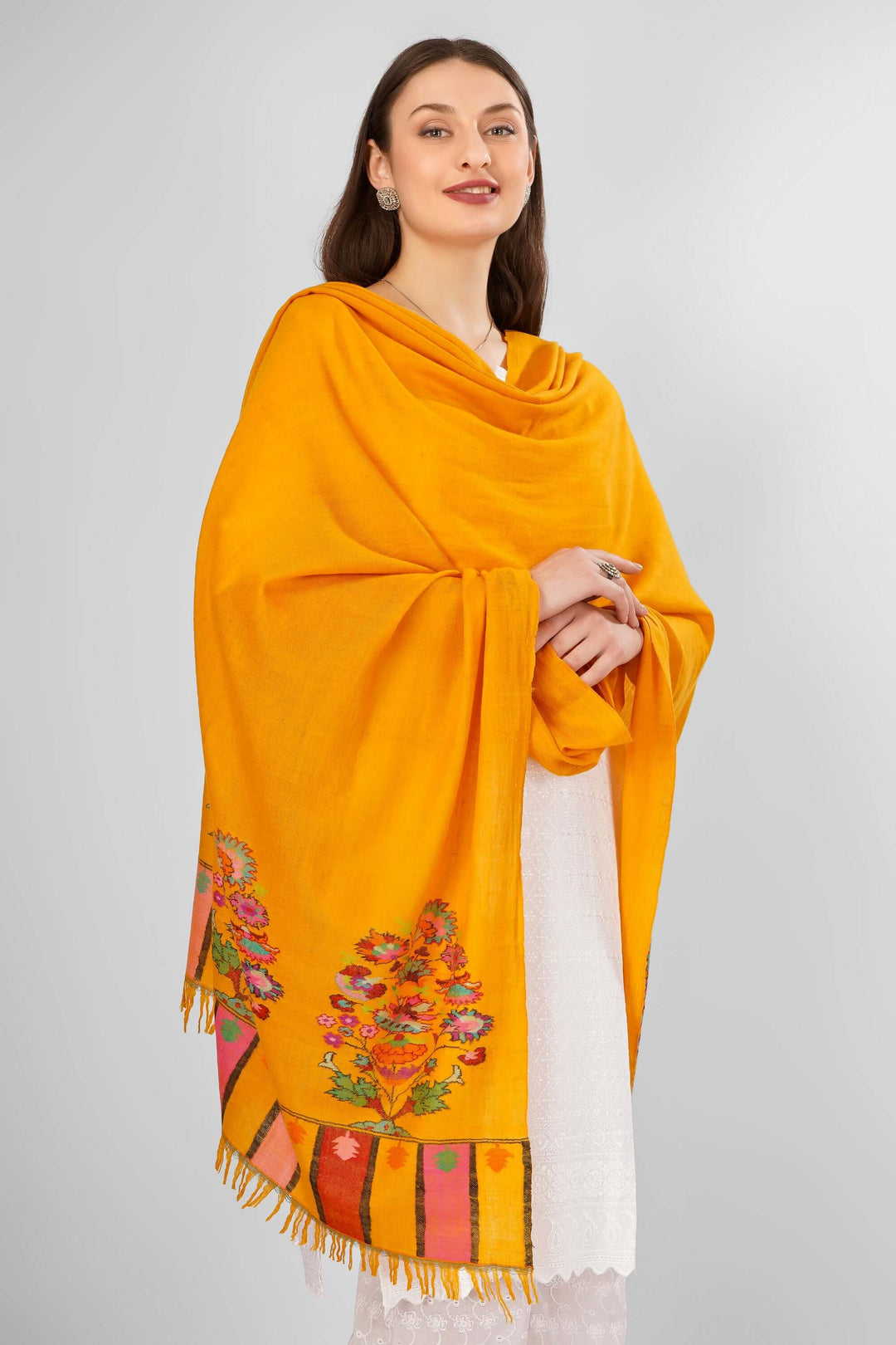 "Pashmina Kani Golden Yellow Paladaar Shawl | Authentic Kashmiri Kani Pashmina Shawl | Handwoven Luxury Pashmina Wool Wrap | Soft, Warm, Elegant Traditional Shawl from Kashmir | Premium Craftsmanship and Heritage Weave"