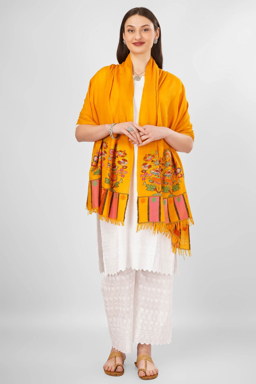 "Pashmina Kani Golden Yellow Paladaar Shawl | Authentic Kashmiri Kani Pashmina Shawl | Handwoven Luxury Pashmina Wool Wrap | Soft, Warm, Elegant Traditional Shawl from Kashmir | Premium Craftsmanship and Heritage Weave"