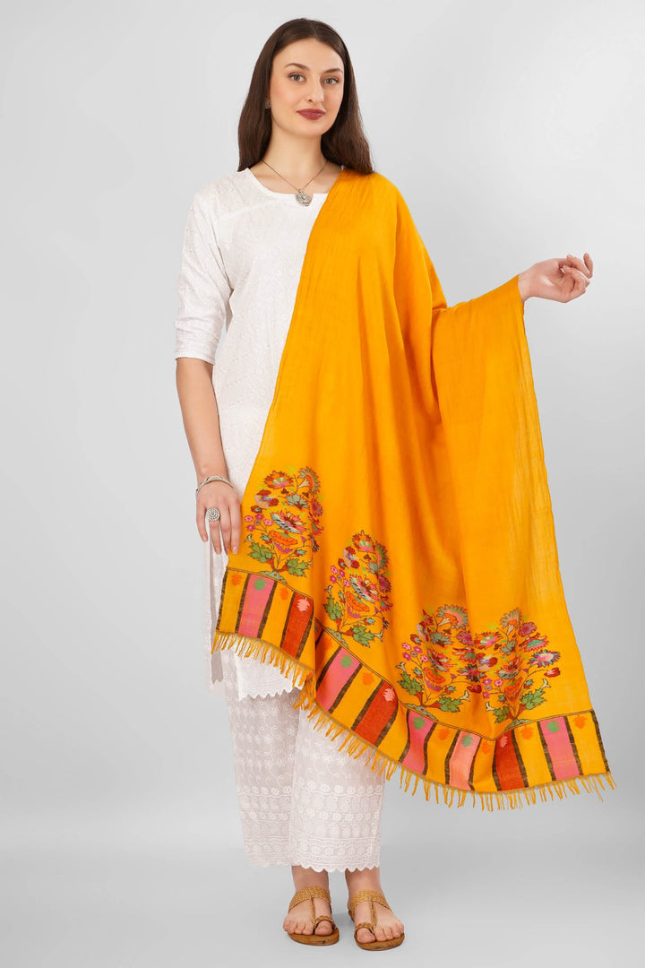 "Pashmina Kani Golden Yellow Paladaar Shawl | Authentic Kashmiri Kani Pashmina Shawl | Handwoven Luxury Pashmina Wool Wrap | Soft, Warm, Elegant Traditional Shawl from Kashmir | Premium Craftsmanship and Heritage Weave"