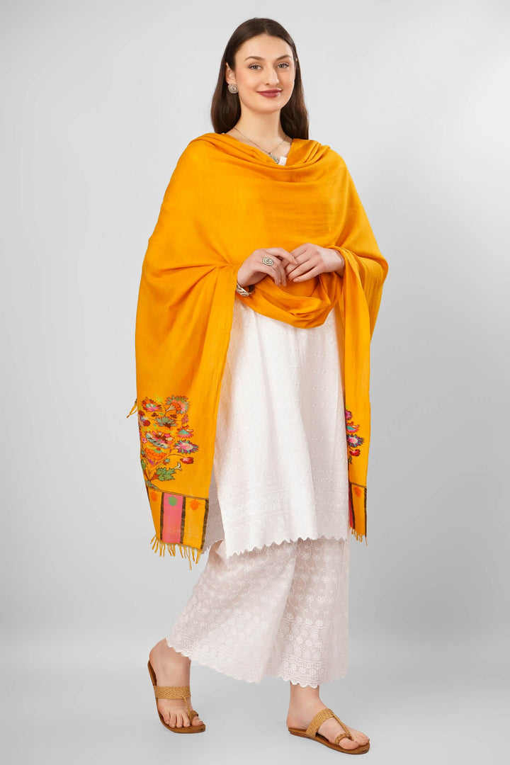 "Pashmina Kani Golden Yellow Paladaar Shawl | Authentic Kashmiri Kani Pashmina Shawl | Handwoven Luxury Pashmina Wool Wrap | Soft, Warm, Elegant Traditional Shawl from Kashmir | Premium Craftsmanship and Heritage Weave"