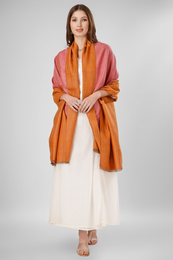 Pashmina Reversible Shawl | Pink & Orange Handwoven Kashmiri Pashmina by Kepra | Luxurious GI-Certified Wrap for Timeless Elegance