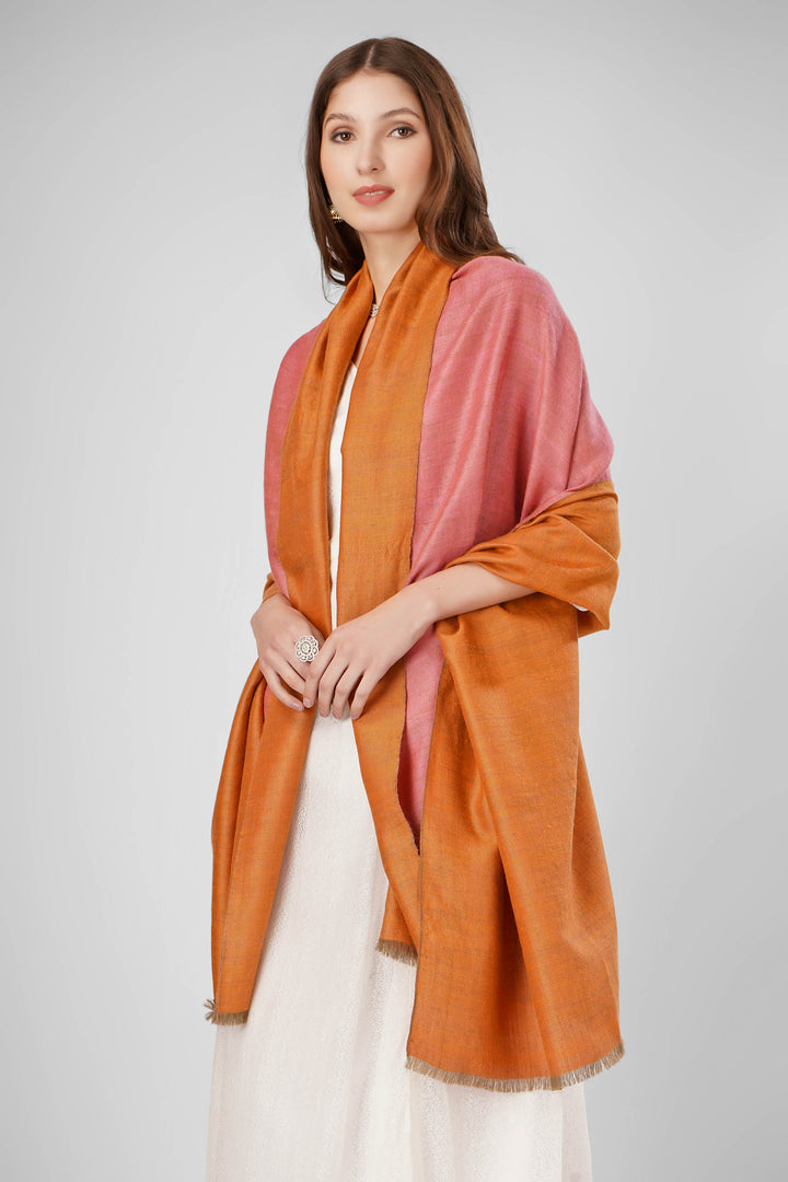 Pashmina Reversible Shawl | Pink & Orange Handwoven Kashmiri Pashmina by Kepra | Luxurious GI-Certified Wrap for Timeless Elegance