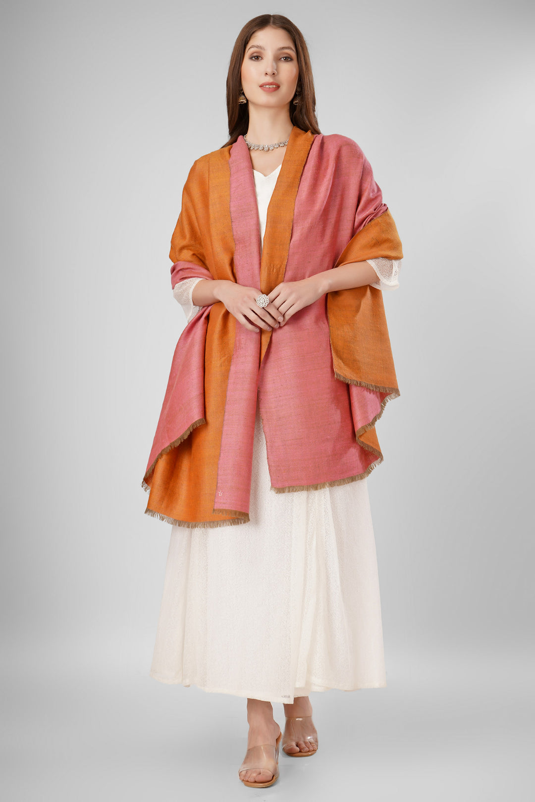 Pashmina Reversible Shawl | Pink & Orange Handwoven Kashmiri Pashmina by Kepra | Luxurious GI-Certified Wrap for Timeless Elegance