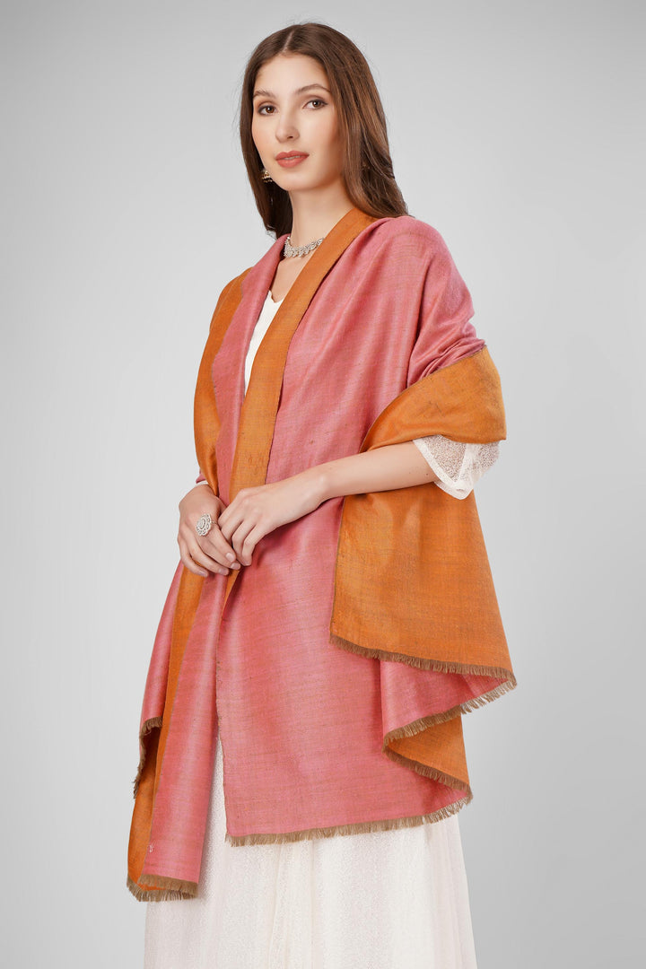 Pashmina Reversible Shawl | Pink & Orange Handwoven Kashmiri Pashmina by Kepra | Luxurious GI-Certified Wrap for Timeless Elegance