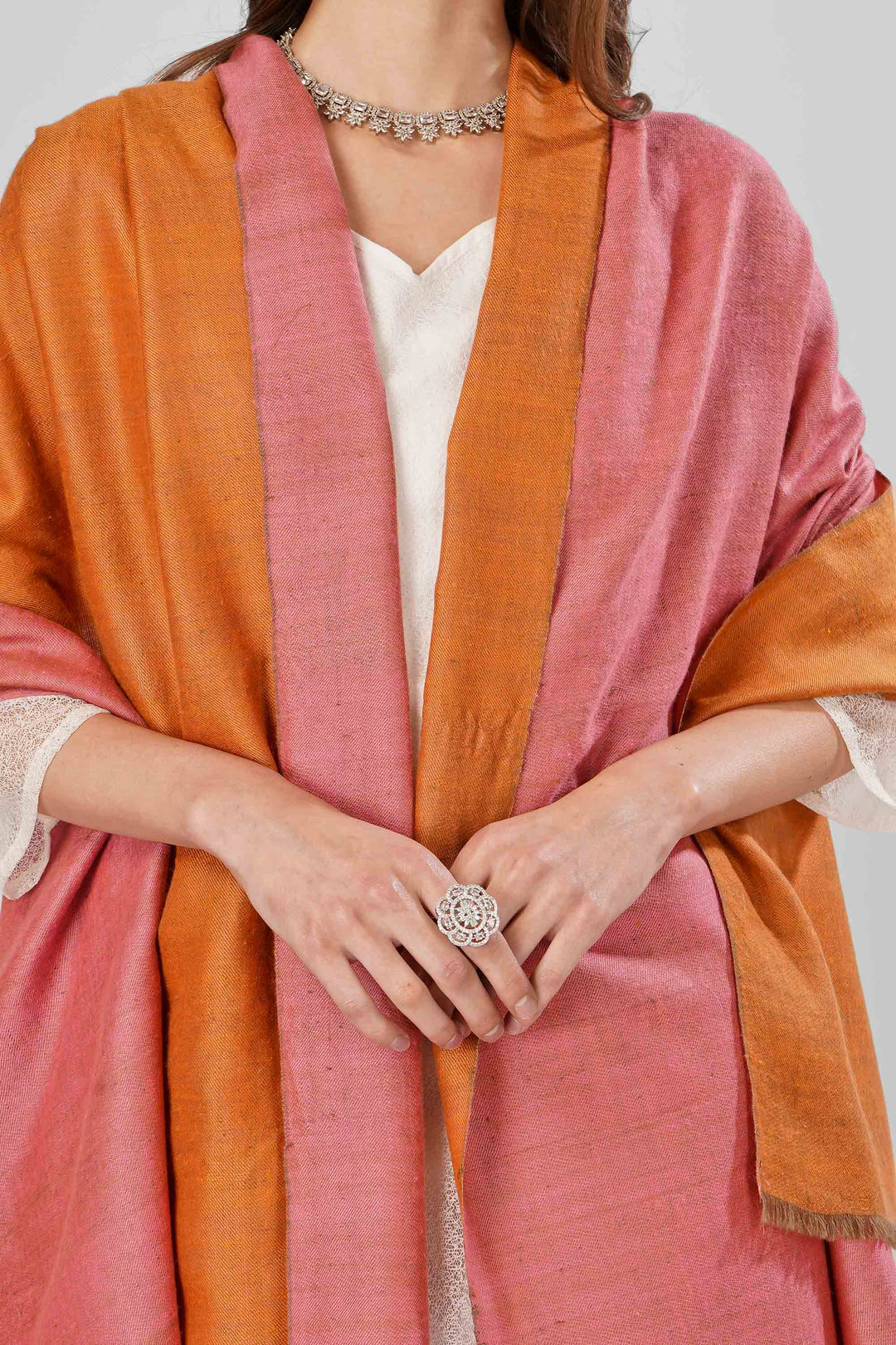 Pashmina Reversible Shawl | Pink & Orange Handwoven Kashmiri Pashmina by Kepra | Luxurious GI-Certified Wrap for Timeless Elegance