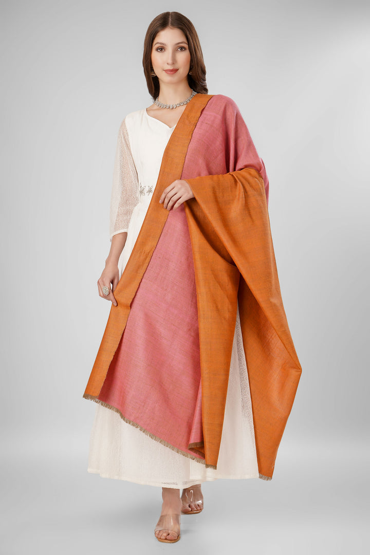 Pashmina Reversible Shawl | Pink & Orange Handwoven Kashmiri Pashmina by Kepra | Luxurious GI-Certified Wrap for Timeless Elegance