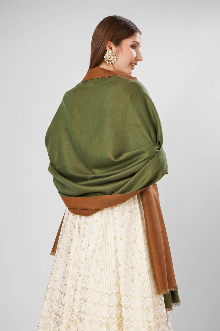 Pashmina Reversible Shawl | Brown & Green Handwoven Kashmiri Pashmina by Kepra | Luxurious GI-Certified Wrap for Timeless Elegance