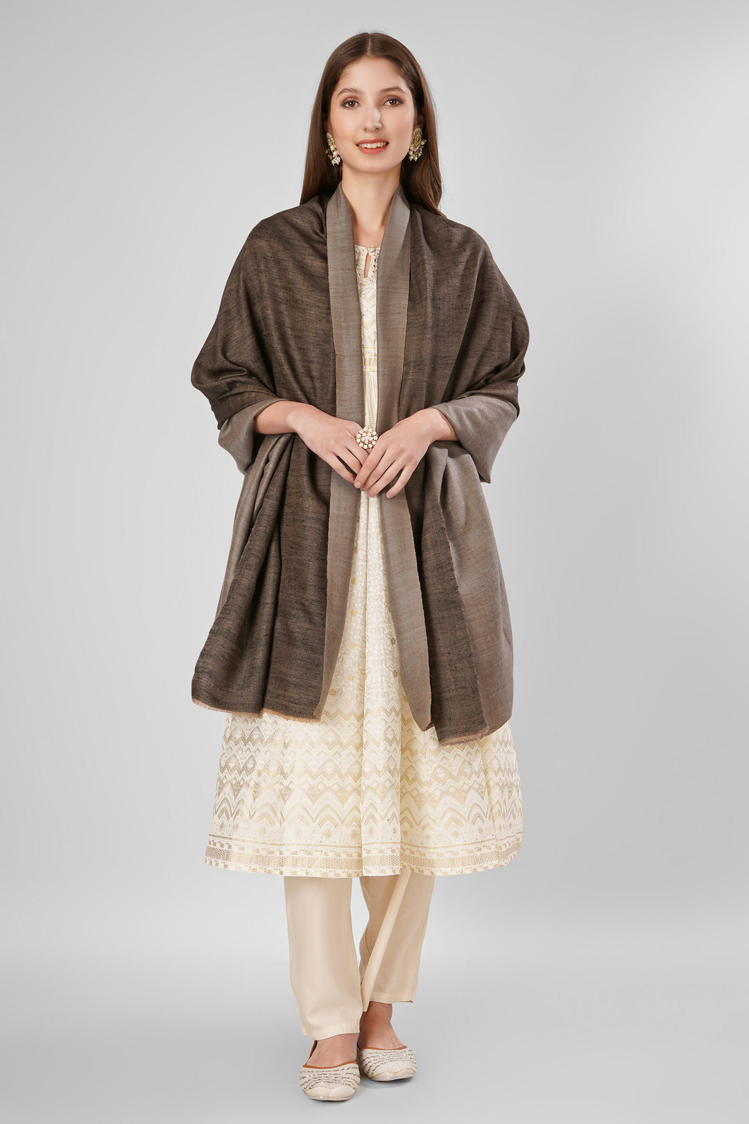 "Pashmina Reversible Shawl | Black & Natural Handwoven Kashmiri Pashmina by Kepra | Luxurious GI-Certified Wrap for Timeless Style"