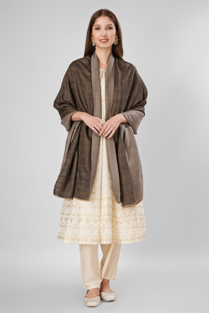 "Pashmina Reversible Shawl | Black & Natural Handwoven Kashmiri Pashmina by Kepra | Luxurious GI-Certified Wrap for Timeless Style"