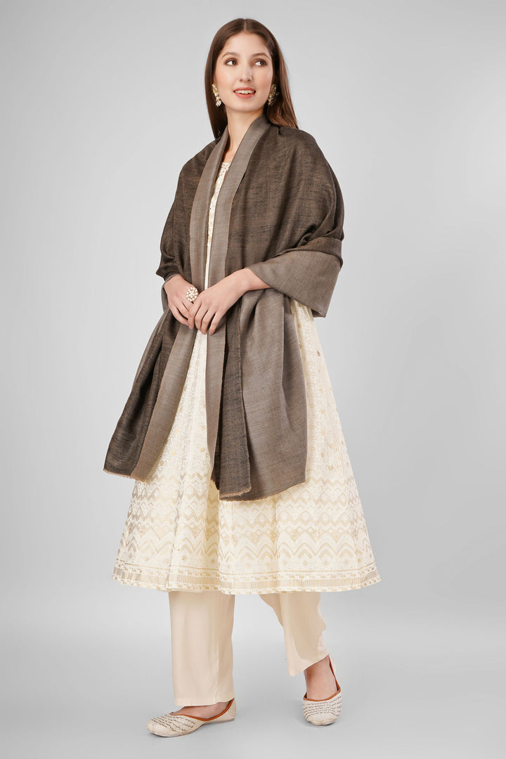 "Pashmina Reversible Shawl | Black & Natural Handwoven Kashmiri Pashmina by Kepra | Luxurious GI-Certified Wrap for Timeless Style"