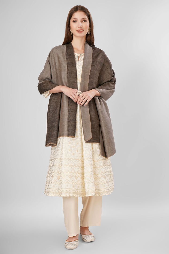 "Pashmina Reversible Shawl | Black & Natural Handwoven Kashmiri Pashmina by Kepra | Luxurious GI-Certified Wrap for Timeless Style"