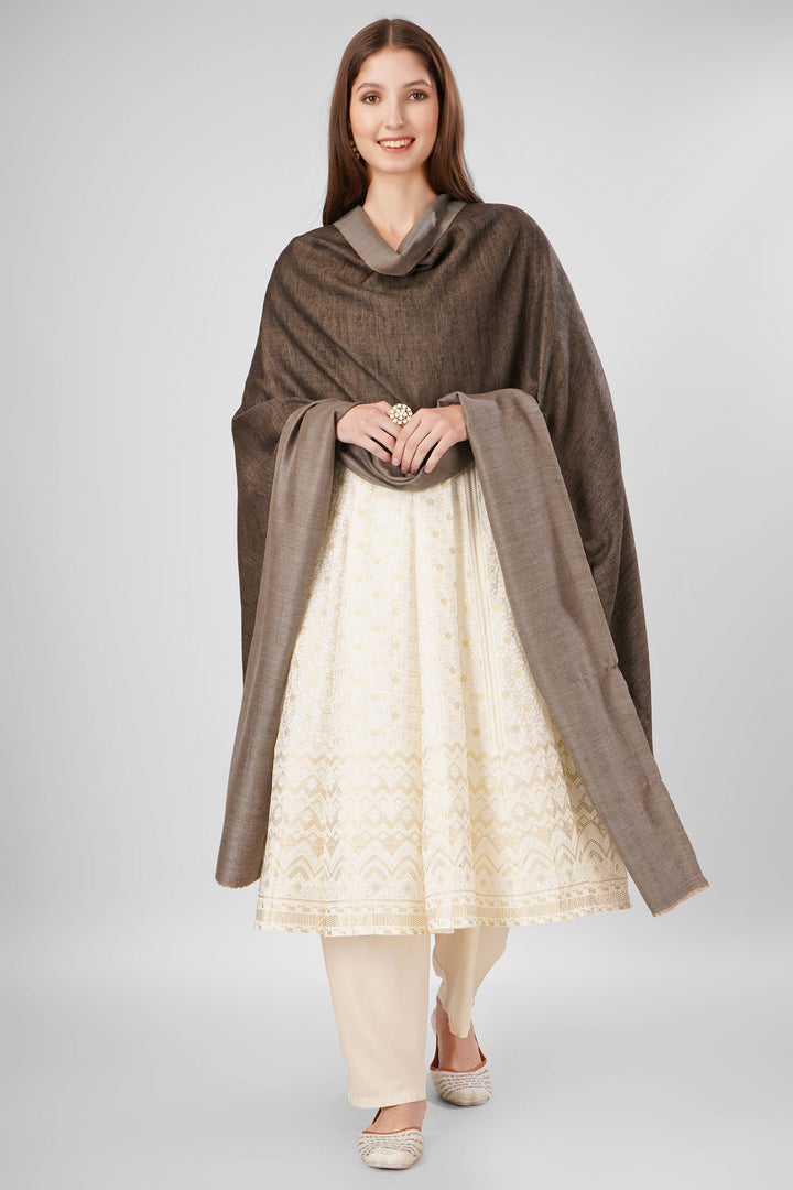 "Pashmina Reversible Shawl | Black & Natural Handwoven Kashmiri Pashmina by Kepra | Luxurious GI-Certified Wrap for Timeless Style"