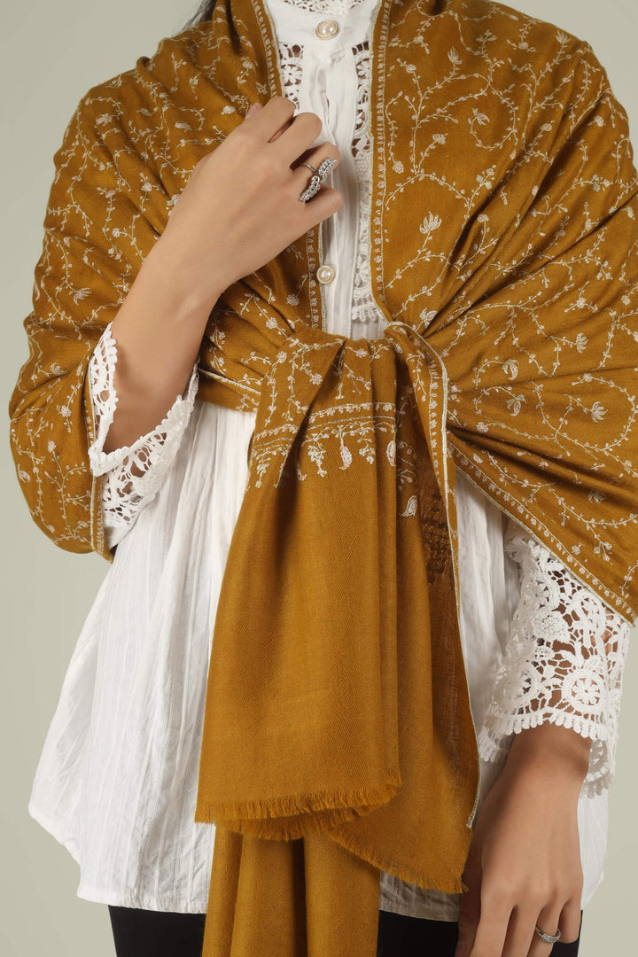 Hand-embroidered turquoise blue pure Pashmina stole featuring an all-over silver-tone Jaldaar Sozni floral vine pattern from Kepra
    
      | pashmina shawls online | authentic Kashmiri pashmina shawl online | pure pashmina shawl online | original GI certified pashmina shawl online | luxury men's pashmina shawl online from Kashmir | where to buy online pure pashmina in India
    
    | GI Tag Certified - Government-verified authentic Kashmiri Pashmina
    | G20 Official Partner - Selected by India for G20 Summit gifting
    | Handicraft Registered - Official recognition of traditional craftsmanship
    | Certificate of Authenticity - Every purchase includes GI certification