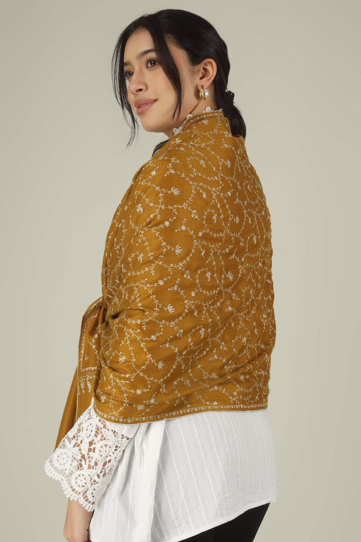 Hand-embroidered turquoise blue pure Pashmina stole featuring an all-over silver-tone Jaldaar Sozni floral vine pattern from Kepra
    
      | pashmina shawls online | authentic Kashmiri pashmina shawl online | pure pashmina shawl online | original GI certified pashmina shawl online | luxury men's pashmina shawl online from Kashmir | where to buy online pure pashmina in India
    
    | GI Tag Certified - Government-verified authentic Kashmiri Pashmina
    | G20 Official Partner - Selected by India for G20 Summit gifting
    | Handicraft Registered - Official recognition of traditional craftsmanship
    | Certificate of Authenticity - Every purchase includes GI certification