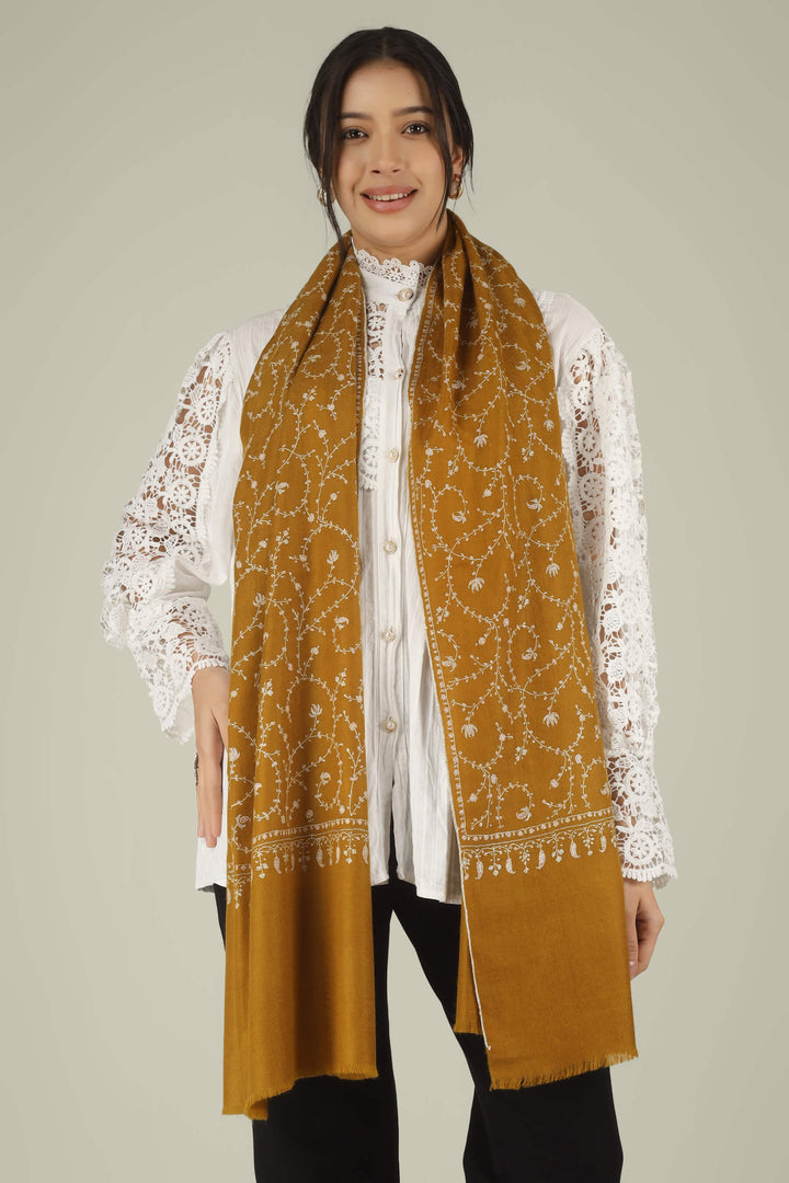 Hand-embroidered turquoise blue pure Pashmina stole featuring an all-over silver-tone Jaldaar Sozni floral vine pattern from Kepra
    
      | pashmina shawls online | authentic Kashmiri pashmina shawl online | pure pashmina shawl online | original GI certified pashmina shawl online | luxury men's pashmina shawl online from Kashmir | where to buy online pure pashmina in India
    
    | GI Tag Certified - Government-verified authentic Kashmiri Pashmina
    | G20 Official Partner - Selected by India for G20 Summit gifting
    | Handicraft Registered - Official recognition of traditional craftsmanship
    | Certificate of Authenticity - Every purchase includes GI certification