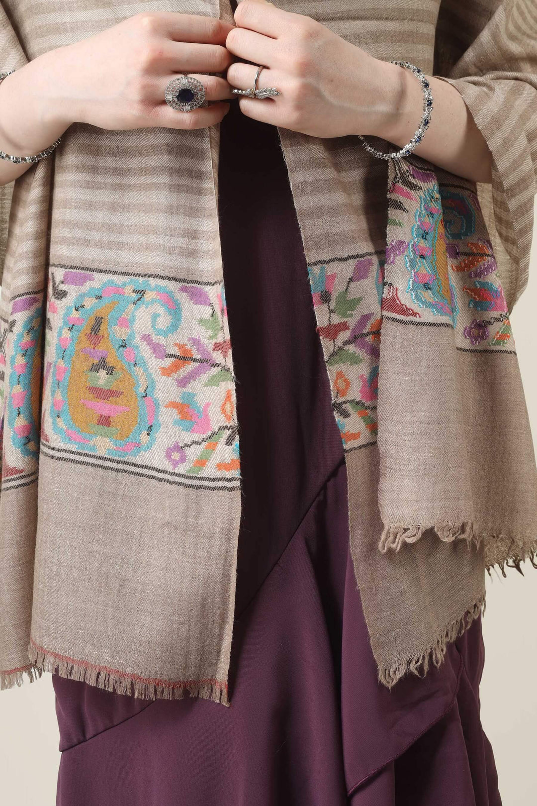 Pure Pashmina Neelam Natural Tone Kani Paladaar Stole