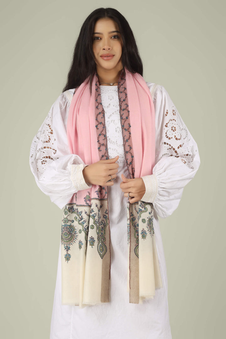 Hand-embroidered pink and white dual-tone pure Pashmina stole with multi-colored floral Sozni needlework from Kepra.
    
      | pashmina shawls online | authentic Kashmiri pashmina shawl online | pure pashmina shawl online | original GI certified pashmina shawl online | luxury men's pashmina shawl online from Kashmir | where to buy online pure pashmina in India
    
    | GI Tag Certified - Government-verified authentic Kashmiri Pashmina
    | G20 Official Partner - Selected by India for G20 Summit gifting
    | Handicraft Registered - Official recognition of traditional craftsmanship
    | Certificate of Authenticity - Every purchase includes GI certification