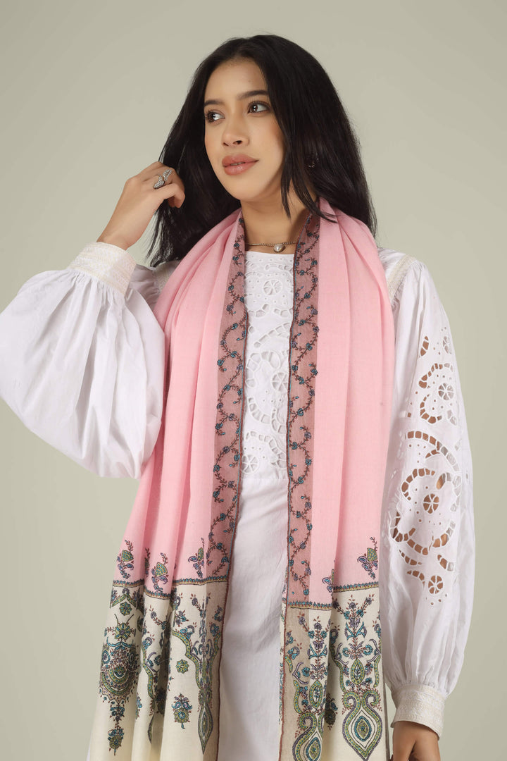 Hand-embroidered pink and white dual-tone pure Pashmina stole with multi-colored floral Sozni needlework from Kepra.
    
      | pashmina shawls online | authentic Kashmiri pashmina shawl online | pure pashmina shawl online | original GI certified pashmina shawl online | luxury men's pashmina shawl online from Kashmir | where to buy online pure pashmina in India
    
    | GI Tag Certified - Government-verified authentic Kashmiri Pashmina
    | G20 Official Partner - Selected by India for G20 Summit gifting
    | Handicraft Registered - Official recognition of traditional craftsmanship
    | Certificate of Authenticity - Every purchase includes GI certification