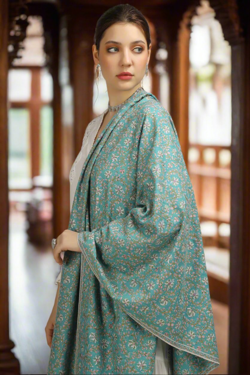 Pure Pashmina Kani Stole in beautiful turquoise color, Kashmiri outlet Wrap/Stole/Shawl, Luxury Gift for Women