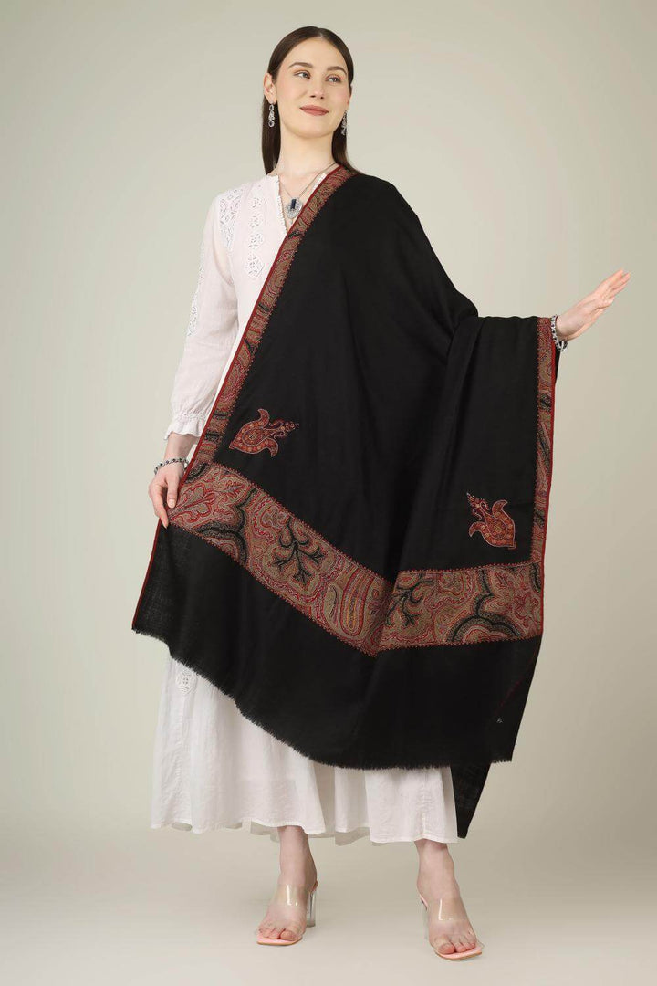 This black pure pashmina shawl is finished with an authentic antique jamawar border, carefully rescued from an old Kashmiri shawl and hand‑patched onto a freshly woven base.
    
      | pashmina shawls online | authentic Kashmiri pashmina shawl online | pure pashmina shawl online | original GI certified pashmina shawl online | luxury men's pashmina shawl online from Kashmir | where to buy online pure pashmina in India
    
    | GI Tag Certified - Government-verified authentic Kashmiri Pashmina
    | G20 Official Partner - Selected by India for G20 Summit gifting
    | Handicraft Registered - Official recognition of traditional craftsmanship
    | Certificate of Authenticity - Every purchase includes GI certification