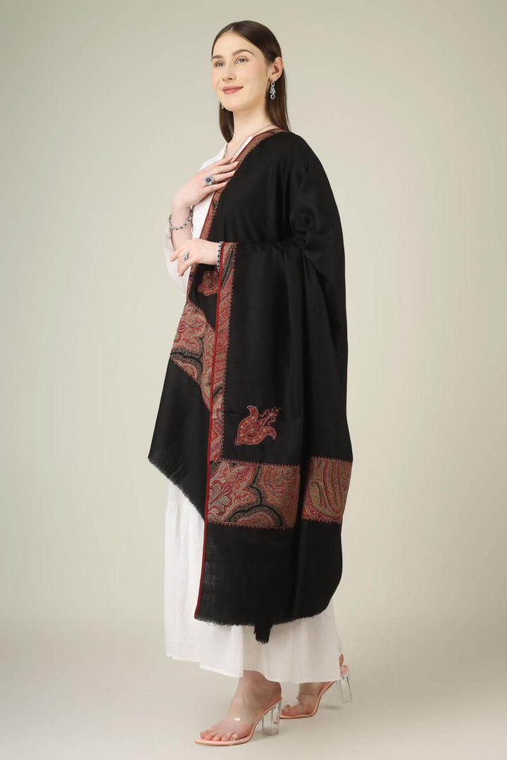This black pure pashmina shawl is finished with an authentic antique jamawar border, carefully rescued from an old Kashmiri shawl and hand‑patched onto a freshly woven base.
    
      | pashmina shawls online | authentic Kashmiri pashmina shawl online | pure pashmina shawl online | original GI certified pashmina shawl online | luxury men's pashmina shawl online from Kashmir | where to buy online pure pashmina in India
    
    | GI Tag Certified - Government-verified authentic Kashmiri Pashmina
    | G20 Official Partner - Selected by India for G20 Summit gifting
    | Handicraft Registered - Official recognition of traditional craftsmanship
    | Certificate of Authenticity - Every purchase includes GI certification
