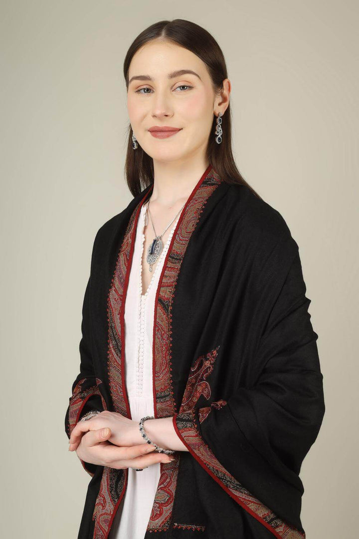This black pure pashmina shawl is finished with an authentic antique jamawar border, carefully rescued from an old Kashmiri shawl and hand‑patched onto a freshly woven base.
    
      | pashmina shawls online | authentic Kashmiri pashmina shawl online | pure pashmina shawl online | original GI certified pashmina shawl online | luxury men's pashmina shawl online from Kashmir | where to buy online pure pashmina in India
    
    | GI Tag Certified - Government-verified authentic Kashmiri Pashmina
    | G20 Official Partner - Selected by India for G20 Summit gifting
    | Handicraft Registered - Official recognition of traditional craftsmanship
    | Certificate of Authenticity - Every purchase includes GI certification