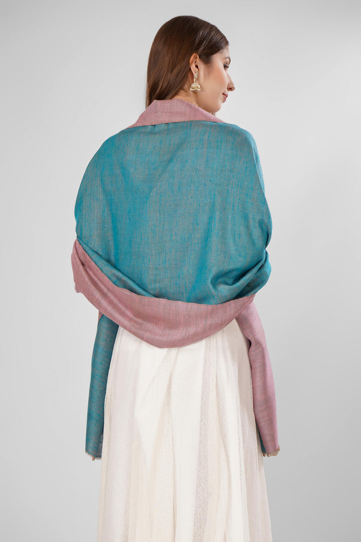 Pashmina Reversible Shawl | Teal & Mauve Handwoven Kashmiri Pashmina by Kepra | Luxurious GI-Certified Wrap for Timeless Elegance