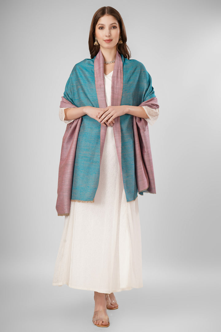 Pashmina Reversible Shawl | Teal & Mauve Handwoven Kashmiri Pashmina by Kepra | Luxurious GI-Certified Wrap for Timeless Elegance