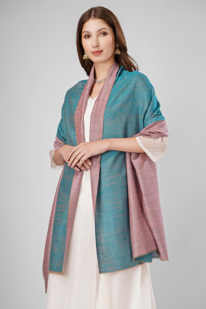 Pashmina Reversible Shawl | Teal & Mauve Handwoven Kashmiri Pashmina by Kepra | Luxurious GI-Certified Wrap for Timeless Elegance