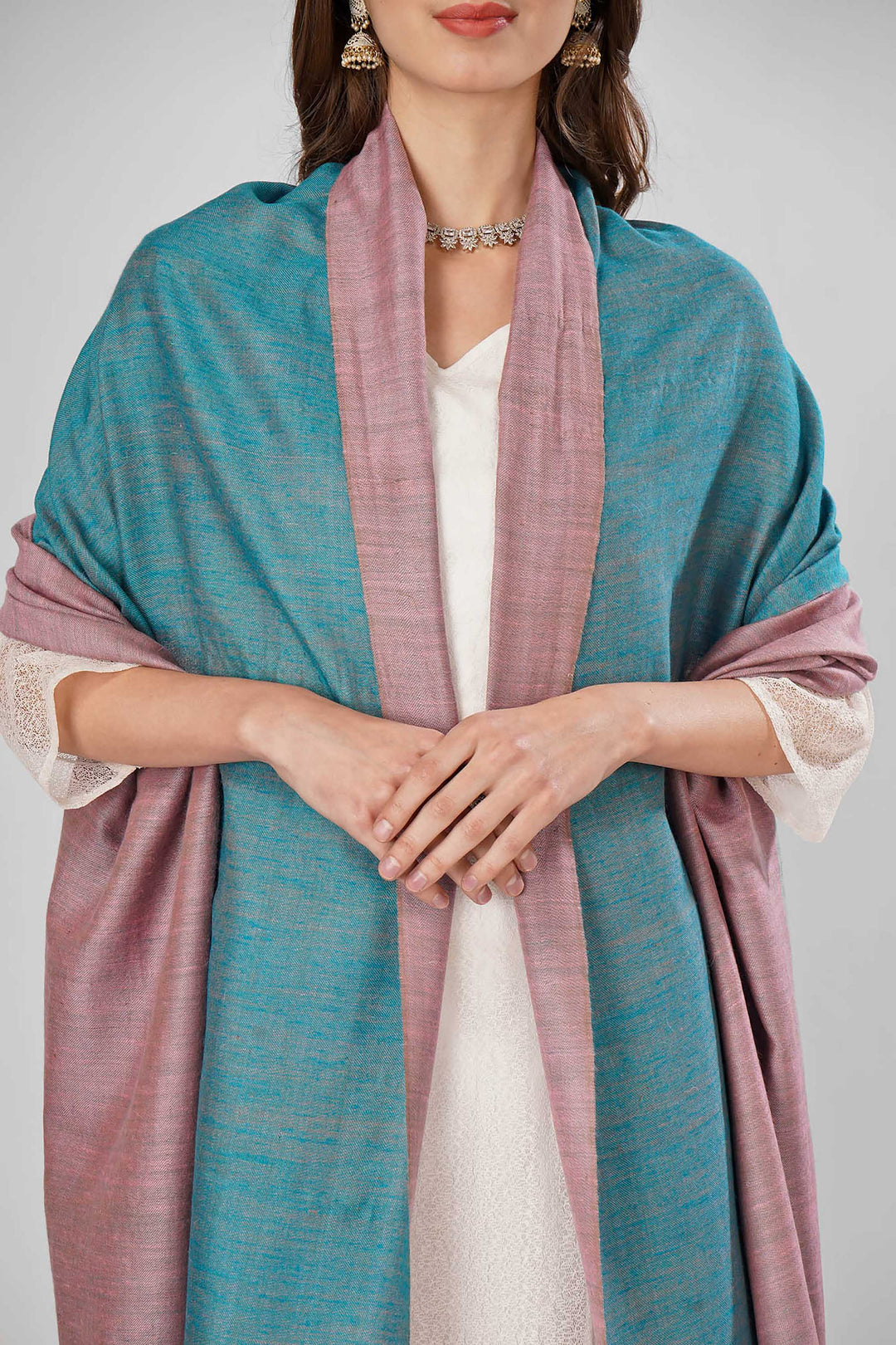 Pashmina Reversible Shawl | Teal & Mauve Handwoven Kashmiri Pashmina by Kepra | Luxurious GI-Certified Wrap for Timeless Elegance