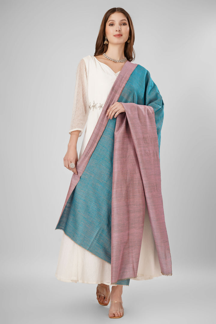 Pashmina Reversible Shawl | Teal & Mauve Handwoven Kashmiri Pashmina by Kepra | Luxurious GI-Certified Wrap for Timeless Elegance