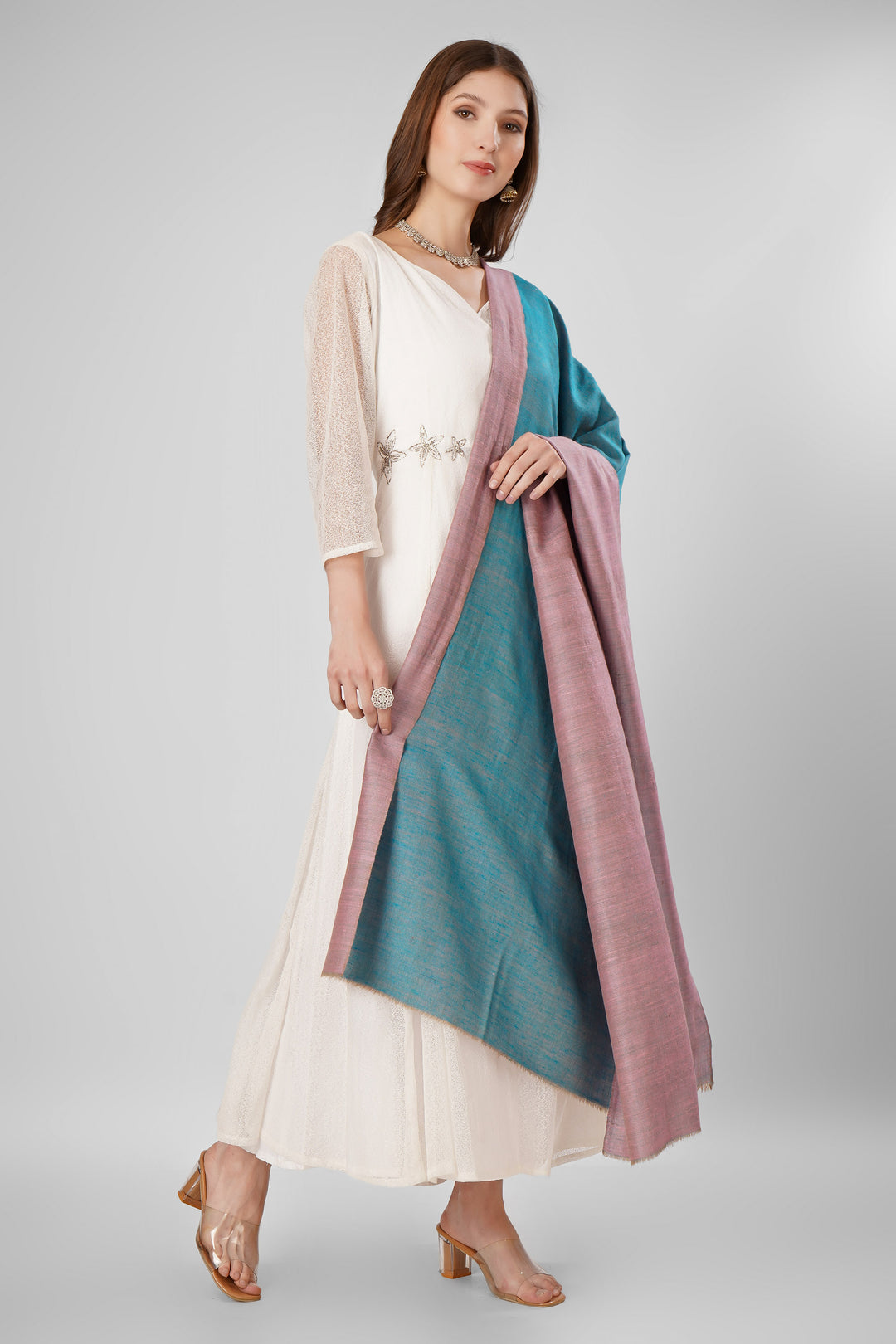 Pashmina Reversible Shawl | Teal & Mauve Handwoven Kashmiri Pashmina by Kepra | Luxurious GI-Certified Wrap for Timeless Elegance
