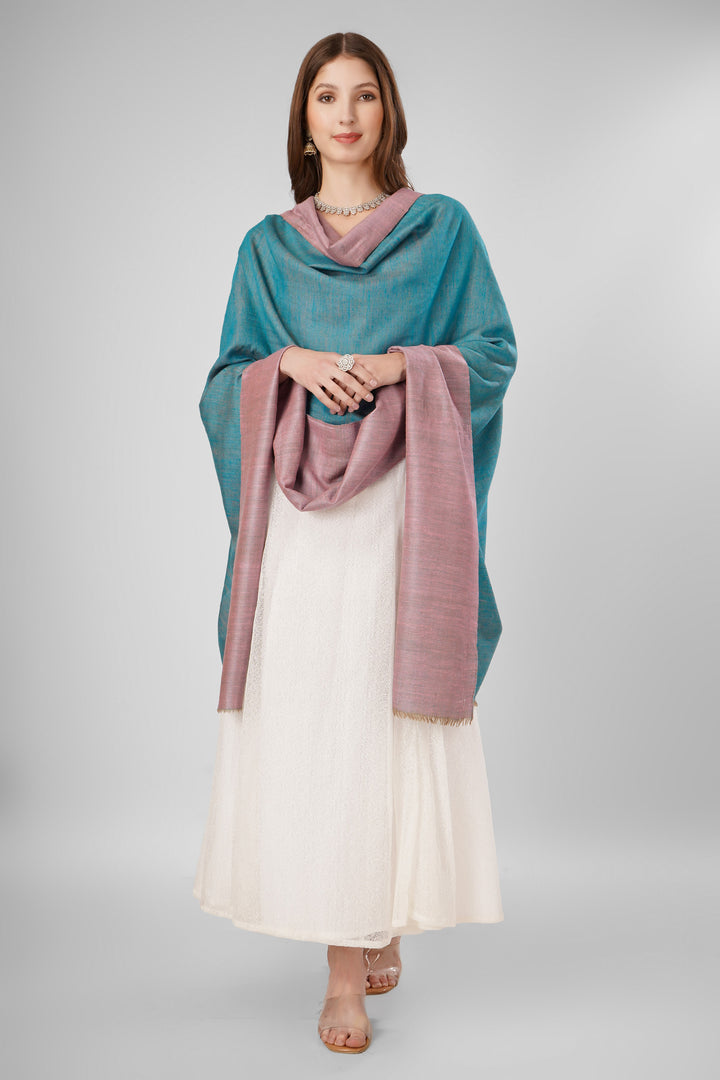 Pashmina Reversible Shawl | Teal & Mauve Handwoven Kashmiri Pashmina by Kepra | Luxurious GI-Certified Wrap for Timeless Elegance