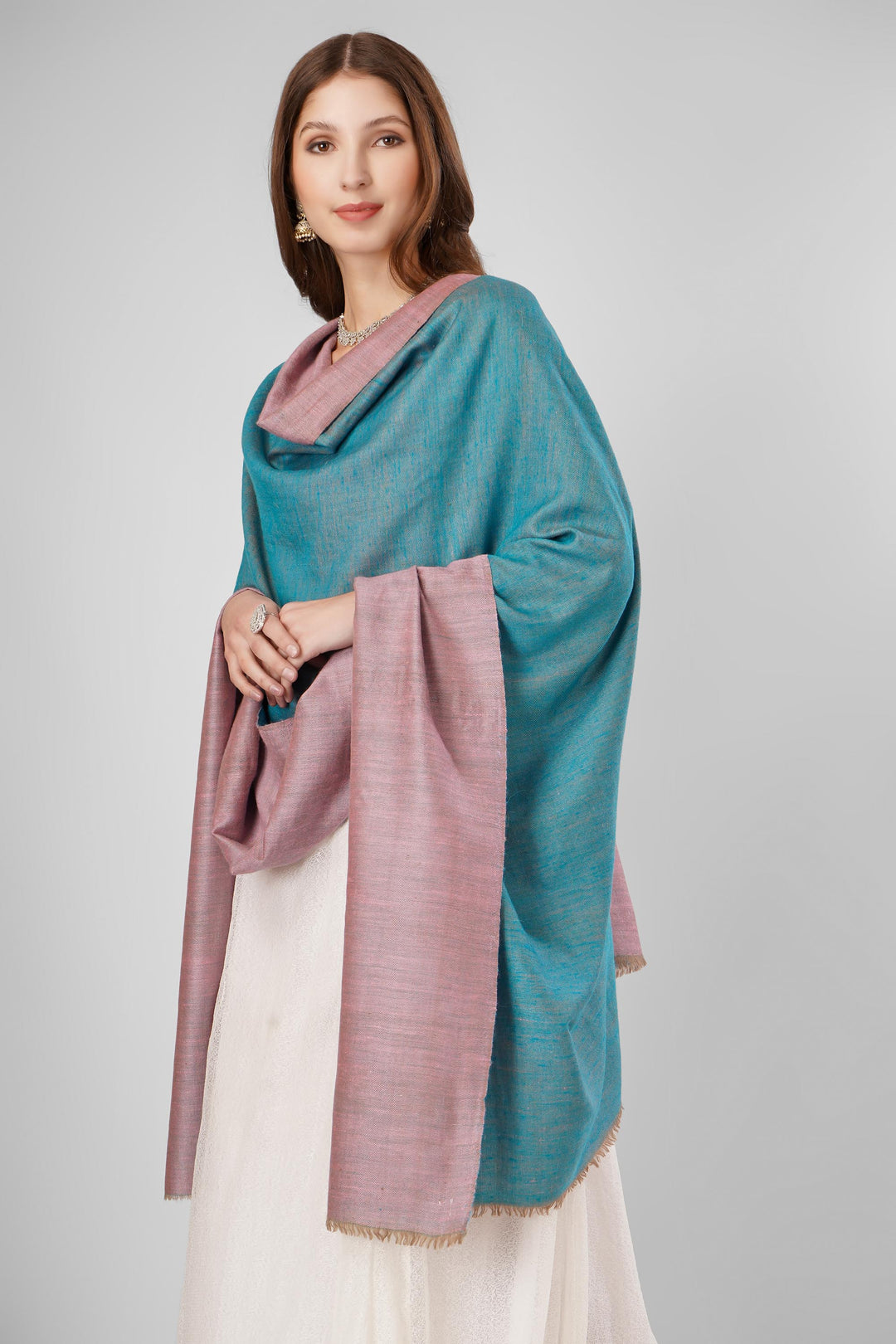 Pashmina Reversible Shawl | Teal & Mauve Handwoven Kashmiri Pashmina by Kepra | Luxurious GI-Certified Wrap for Timeless Elegance