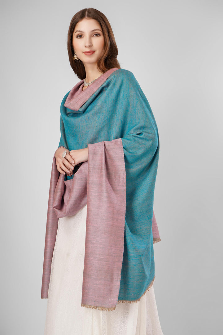 Pashmina Reversible Shawl | Teal & Mauve Handwoven Kashmiri Pashmina by Kepra | Luxurious GI-Certified Wrap for Timeless Elegance