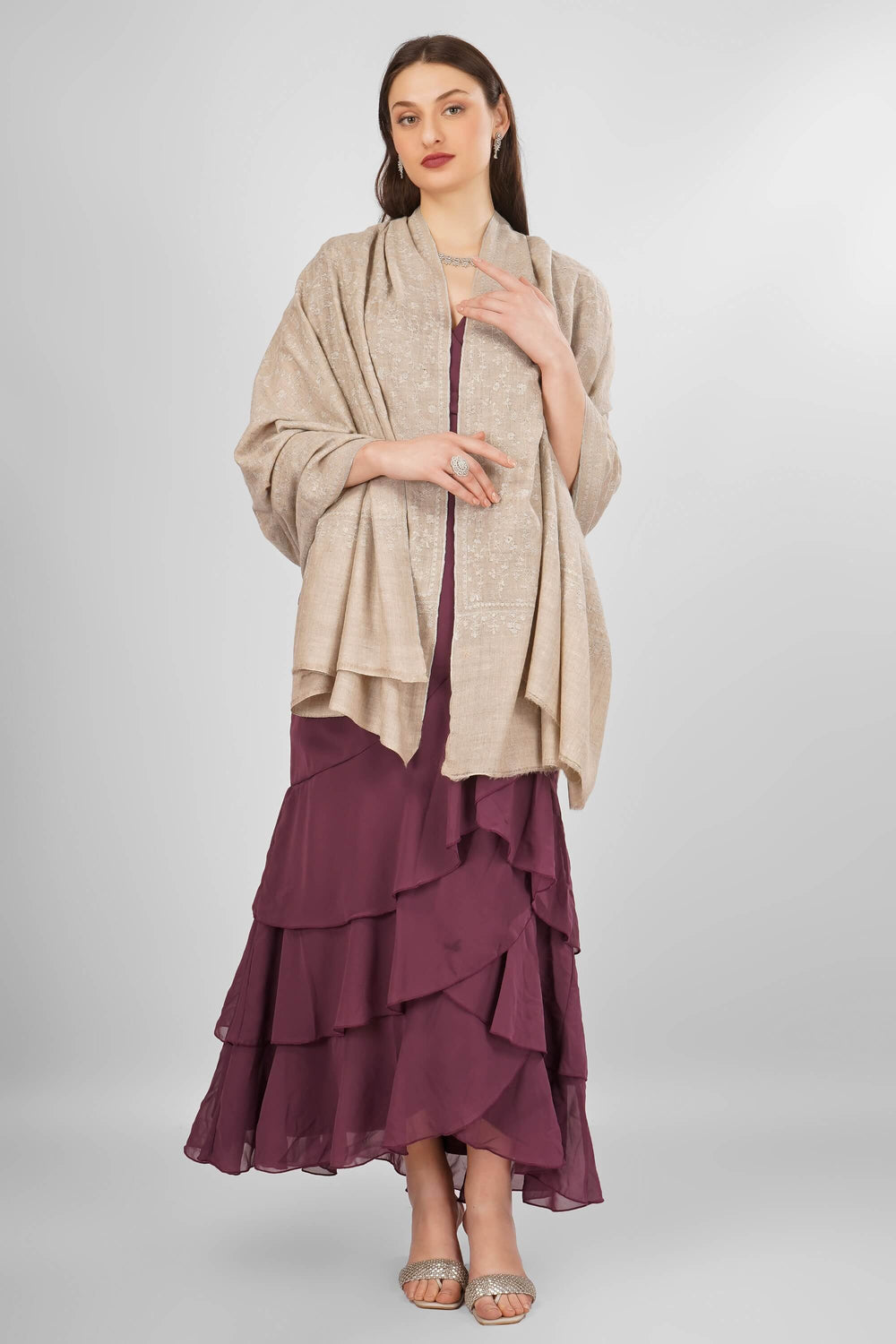 "Pashmina Natural Nargis Sozni Shawl | Handwoven Kashmiri Pashmina Wool | Luxury Sozni Embroidery Shawl | Soft, Warm, Elegant Wrap for Timeless Style"