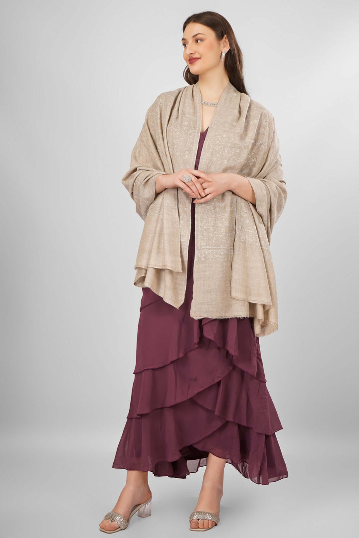 "Pashmina Natural Nargis Sozni Shawl | Handwoven Kashmiri Pashmina Wool | Luxury Sozni Embroidery Shawl | Soft, Warm, Elegant Wrap for Timeless Style"