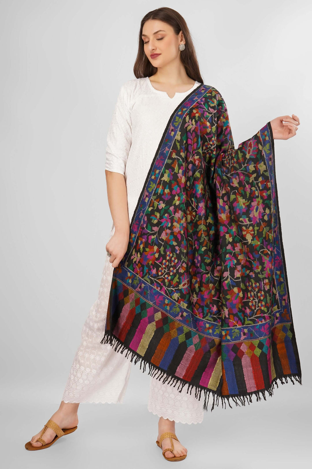 Pashmina Kani Black Banafsha Shawl