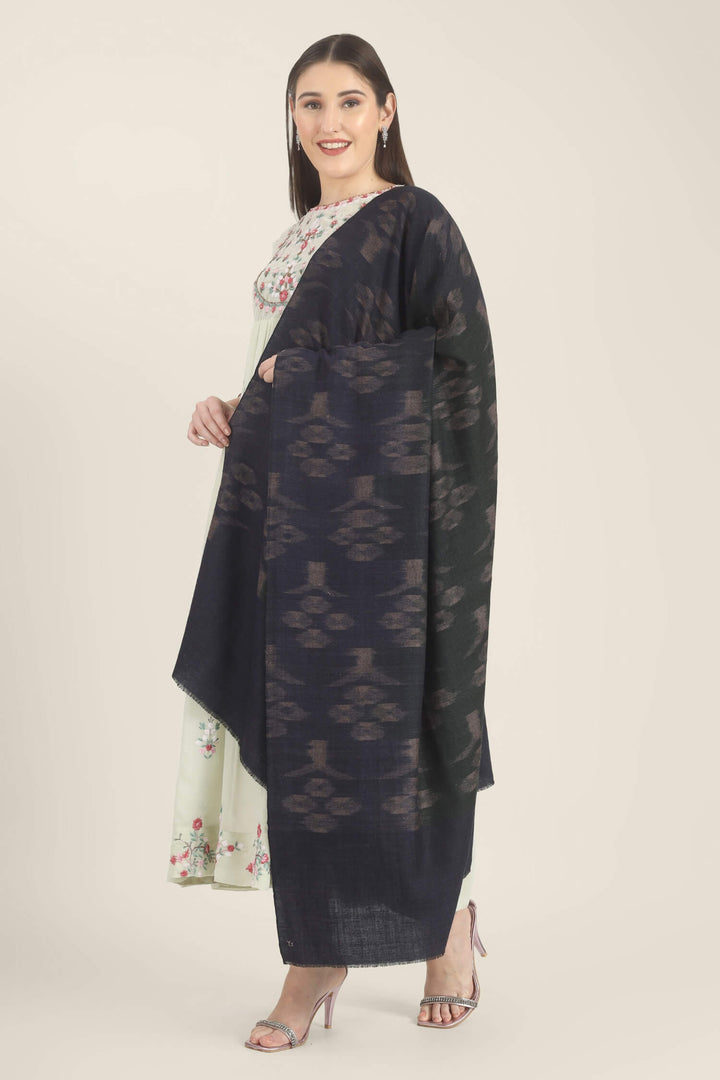 Model draped in a navy Pure Kashmiri Pashmina shawl with woven dusty mauve floral motifs over a pale green embroidered dress.
    
      | pashmina shawls online | authentic Kashmiri pashmina shawl online | pure pashmina shawl online | original GI certified pashmina shawl online | luxury men's pashmina shawl online from Kashmir | where to buy online pure pashmina in India
    
    | GI Tag Certified - Government-verified authentic Kashmiri Pashmina
    | G20 Official Partner - Selected by India for G20 Summit gifting
    | Handicraft Registered - Official recognition of traditional craftsmanship
    | Certificate of Authenticity - Every purchase includes GI certification