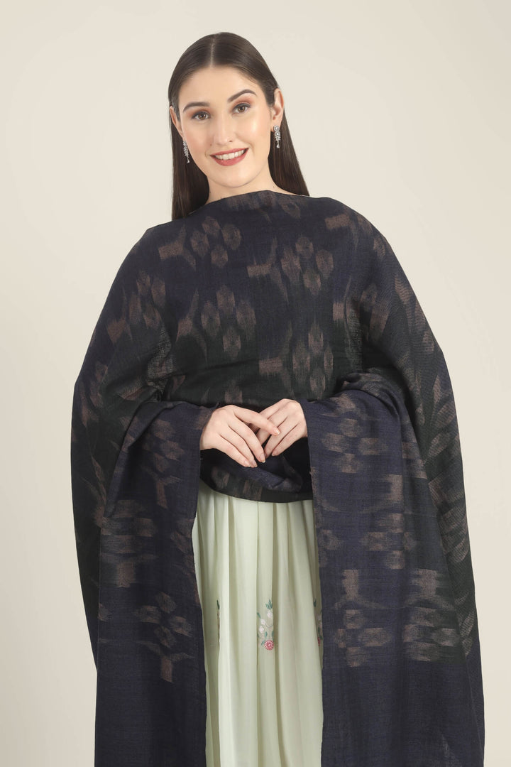 Model draped in a navy Pure Kashmiri Pashmina shawl with woven dusty mauve floral motifs over a pale green embroidered dress.
    
      | pashmina shawls online | authentic Kashmiri pashmina shawl online | pure pashmina shawl online | original GI certified pashmina shawl online | luxury men's pashmina shawl online from Kashmir | where to buy online pure pashmina in India
    
    | GI Tag Certified - Government-verified authentic Kashmiri Pashmina
    | G20 Official Partner - Selected by India for G20 Summit gifting
    | Handicraft Registered - Official recognition of traditional craftsmanship
    | Certificate of Authenticity - Every purchase includes GI certification